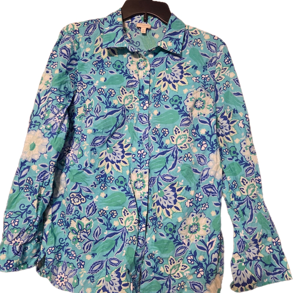 Talbots Blue and Green Floral Shirt